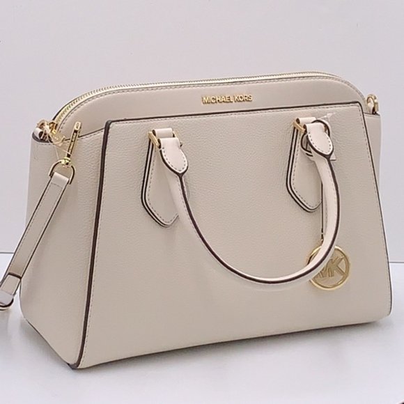 Michael Kors Daria Large Satchel Bag Leather Light Cream - Picture 1 of 16